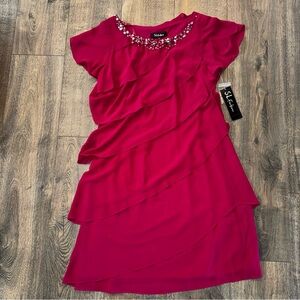 S.L. Fashions Pink Layered Dress tiered cocktail dress with sequins detail